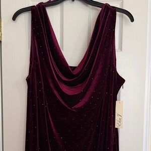 Eliza J Burgundy Velvet Rhinestone Evening Gown Maxi Dress 22W NWT Formal